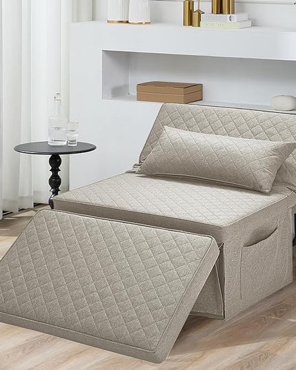 Sofa Bed, 4 in 1 Multi-Function Folding Ottoman Breathable Linen Couch Bed with Adjustable Backrest Modern Convertible Chair for Living Room Apartment Office,Squared-Linen Khaki - LeafyLoom