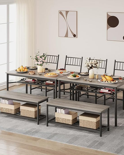 GAOMON Dining Table Set for 4, Kitchen Table with Chairs and Bench, 4-Person Dining Room Table Set with Wine Rack, Rectangular Kitchen Table Set for Small Space, Apartment, Home, Rustic Grey - LeafyLoom