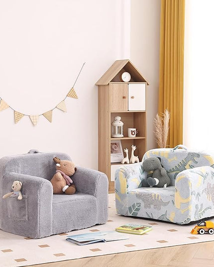 Tiita Kids Sofa, Children Couch with Carrying Handle & Side Pockets, Kids Foam Chair, Toddler Armrest Chair, Lightweight Children Sofa Chair, Kids Read Sofa for Girl or Boy (Grey) - LeafyLoom
