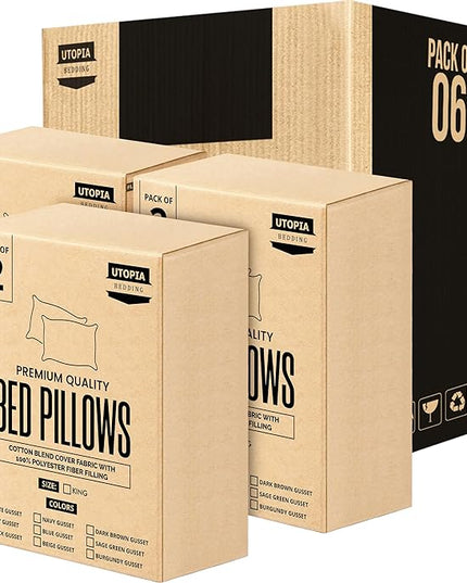 Utopia Bedding Bed Pillows for Sleeping King Size (Grey), Set of 6, Cooling Hotel Quality, Gusseted Pillow for Back, Stomach or Side Sleepers - LeafyLoom