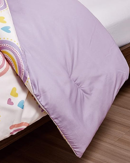 for Kids Rainbow Hearts 4-Piece Comforter Set - Beautiful Motif Design Bedding Set with Embrodery Print - LeafyLoom