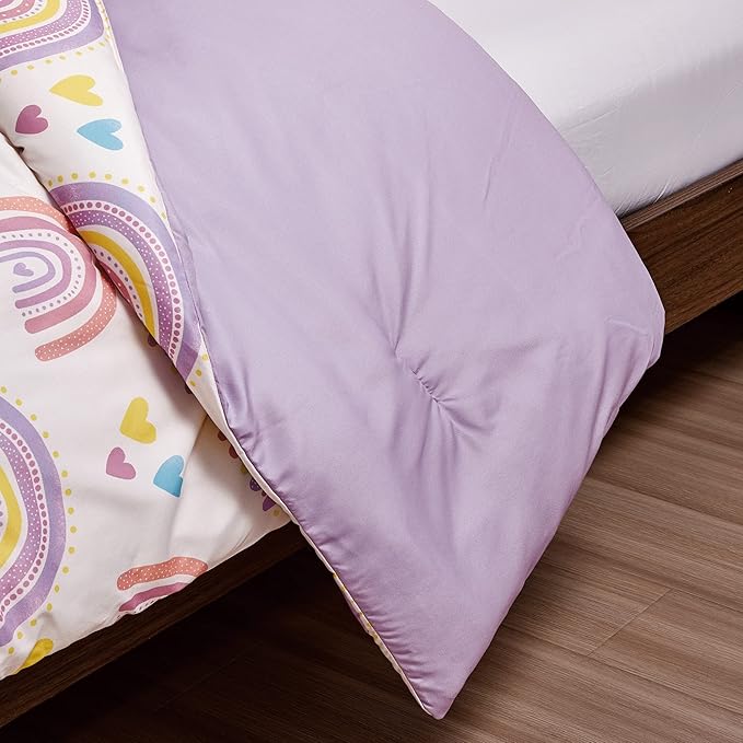 for Kids Rainbow Hearts 4-Piece Comforter Set - Beautiful Motif Design Bedding Set with Embrodery Print - LeafyLoom