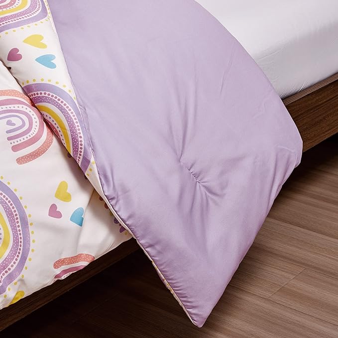 for Kids Rainbow Hearts 4-Piece Comforter Set - Beautiful Motif Design Bedding Set with Embrodery Print - LeafyLoom