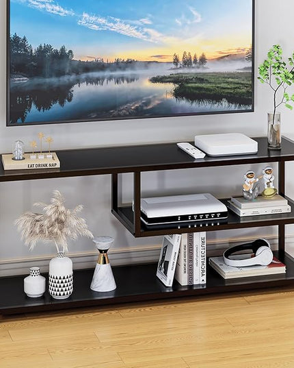 HOME BI TV Stand for 50 55 Inch TV, Entertainment Center with Storage, Wood TV Console for Living Room, TV Cabinet with Metal Frame, Black - LeafyLoom