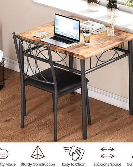 GAOMON Dining Table Set for 2, Kitchen Table and Chairs for 2, Dining Room Table Set with 2 Upholstered Chairs, Square Kitchen Table Set for Small Space, Apartment, Studio, Rustic Brown - LeafyLoom
