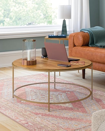 Sauder International Lux Coffee Table, L: 35.98" x W: 35.98" x H: 16.69", Sindoori Mango - LeafyLoom