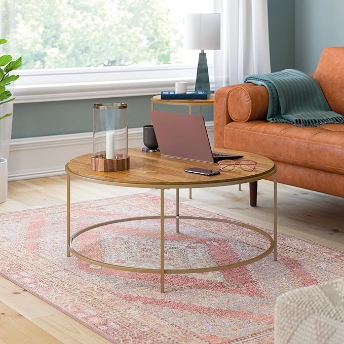 Sauder International Lux Coffee Table, L: 35.98" x W: 35.98" x H: 16.69", Sindoori Mango - LeafyLoom