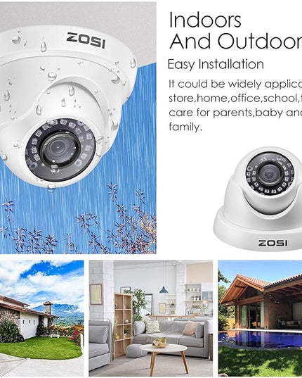 ZOSI 1000TVL CCTV Camera 24 IR LEDs Indoor Outdoor Day Night Vision 65ft Security Dome Color Camera for DVR Surveillance System (White) ZOSI