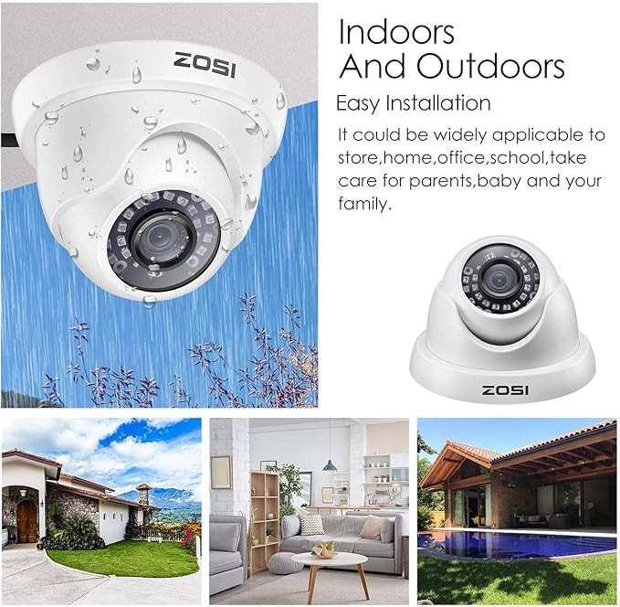 ZOSI 1000TVL CCTV Camera 24 IR LEDs Indoor Outdoor Day Night Vision 65ft Security Dome Color Camera for DVR Surveillance System (White) ZOSI