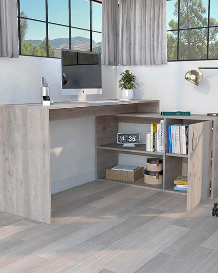 NicBex Kimberly-DW-00201-LWJ Home Office Desks, 59.64"x45.86"x30.11", Light Gray - LeafyLoom