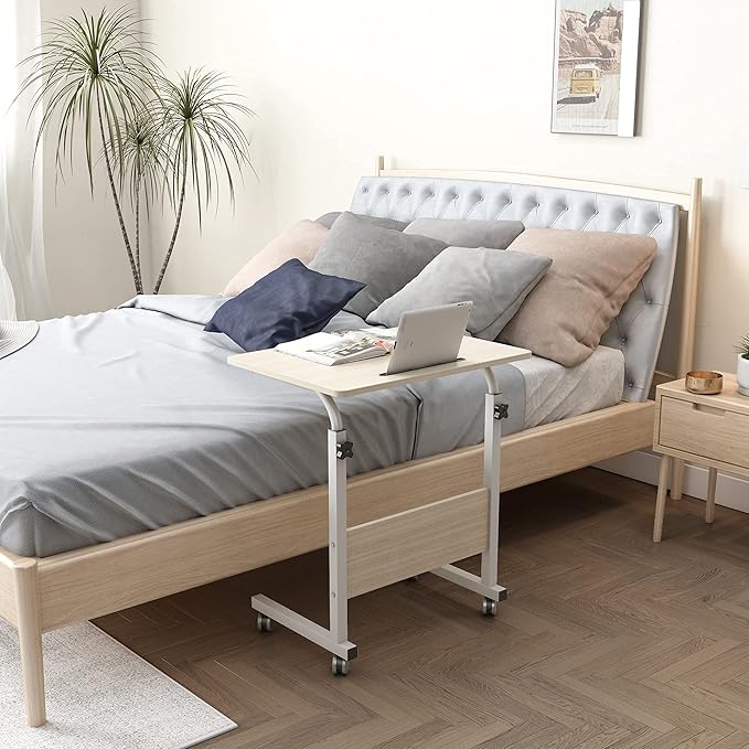 SogesGame End Table Height Adjustable Laptop Table, Portable Desk Cart Tray Mobile Side Table Sofa Table, Snack Table Industrial C Table for Coffee Snack Sofa,Maple,05#3-60MP-S8-US - LeafyLoom