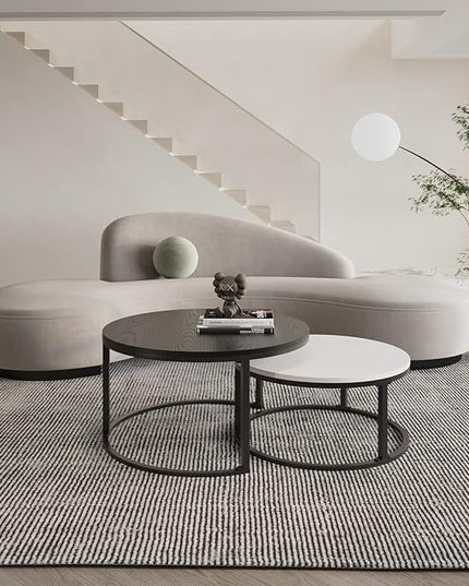 Usinso Round Coffee Tables,2 Round Nesting Table Set Circle Coffee Table with Storage Open Shelf for Living Room Modern Minimalist Style Furniture Side End Table of Stable(Black & White) - LeafyLoom
