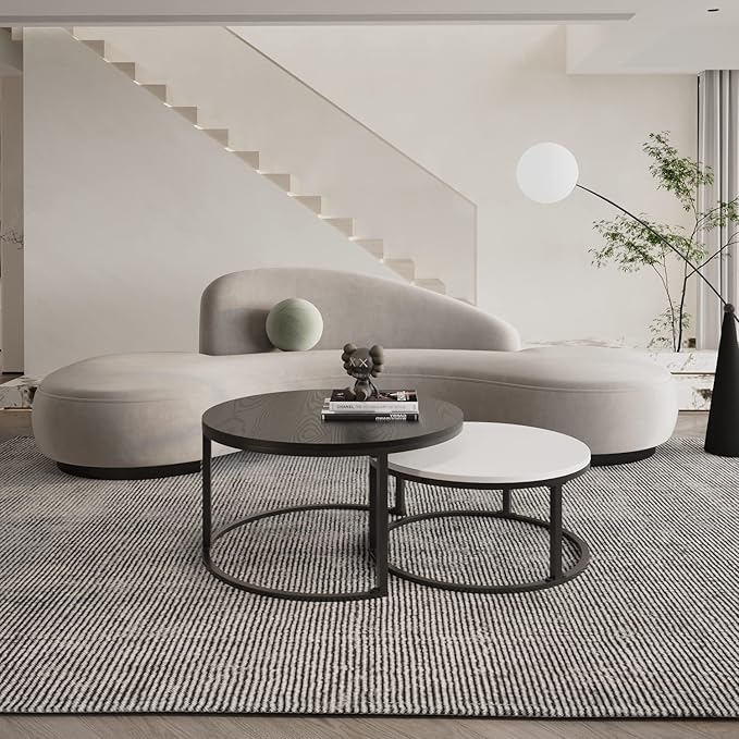 Usinso Round Coffee Tables,2 Round Nesting Table Set Circle Coffee Table with Storage Open Shelf for Living Room Modern Minimalist Style Furniture Side End Table of Stable(Black & White) - LeafyLoom