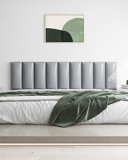 Tbfit Upholstered Wall Mounted Headboard for King Size Bed, Soundproof Peel and Stick Headboards, Tufted Floating Dorm Bed Headboard, Pack of 6 Panels Sized 10” x 24”, Leather Grey - LeafyLoom