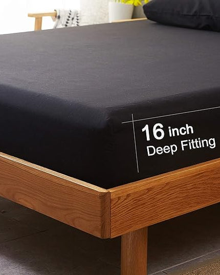 SONORO KATE Bed Sheet Set Super Soft Microfiber 1800 Thread Count Luxury Egyptian Sheets 18-Inch Deep Pocket Wrinkle-4 Piece(King Black) - LeafyLoom