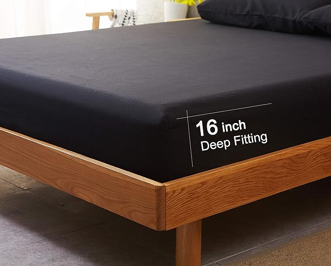SONORO KATE Bed Sheet Set Super Soft Microfiber 1800 Thread Count Luxury Egyptian Sheets 18-Inch Deep Pocket Wrinkle-4 Piece(King Black) - LeafyLoom