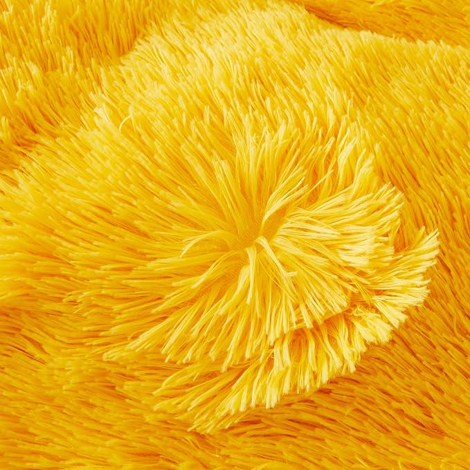FOPPA Yellow Plush Fluffy Comforter Cover Set Queen - Ultra Soft Faux Fur Yellow Bedding Sets 3 Pieces (1 Shaggy Duvet Cover + 2 Pillow case) Fuzzy Bed Set (Yellow, Queen) - LeafyLoom