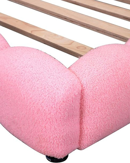 Full Size Upholstered Daybed Sofa Bed with L-shaped Headboard, USB Ports and LED Belt, Pink - LeafyLoom