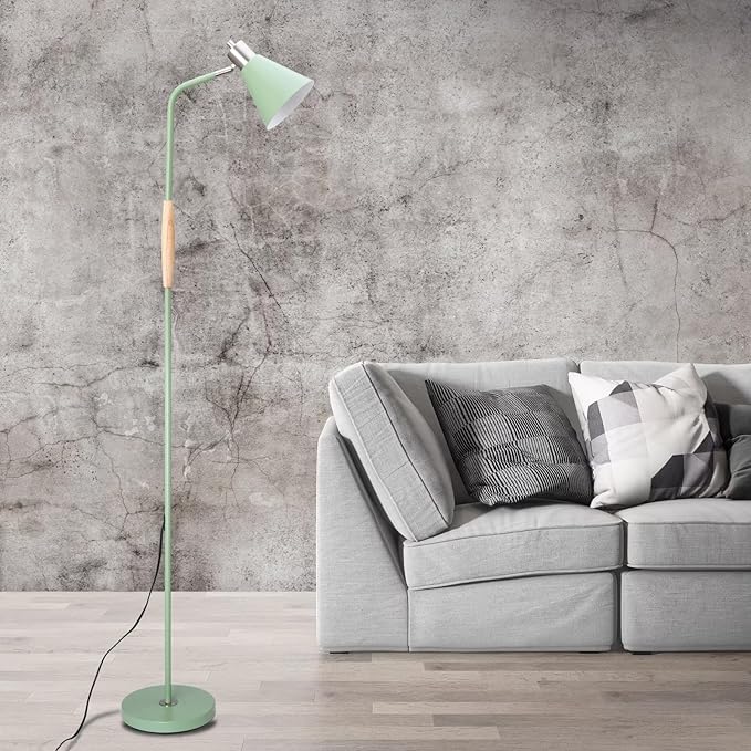 NIOSTA Height Adjustable Reading Floor Lamp,Industrial Modern Style,360°Rotatable Shade, 3color Adjustable,for Living Room,Office, Bedroom Reading, Easel Work etc (Green+Wood) - LeafyLoom