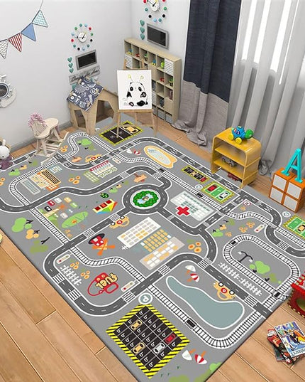 Kids Rug Play Mat Great for Playing with Cars and Toys,Educational Kid Road and Traffic City Life Carpet,Children Baby Fun Throw Rug for Bedroom Play Room,31X47Inch/80X120CM - LeafyLoom