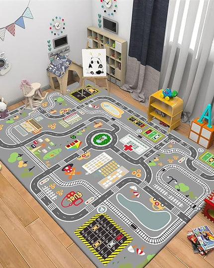 Kids Rug Play Mat Great for Playing with Cars and Toys,Educational Kid Road and Traffic City Life Carpet,Children Baby Fun Throw Rug for Bedroom Play Room,31X63Inch/80X160CM - LeafyLoom
