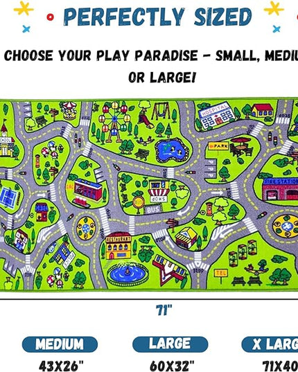 ToyVelt Kids Carpet Playmat Car Rug – Educational Road Traffic Carpet Multi Color Play Mat - X-Large 71" x 39" Best Kids Rugs for Playroom & Kid Bedroom – for Ages 3-12 Years Old - LeafyLoom