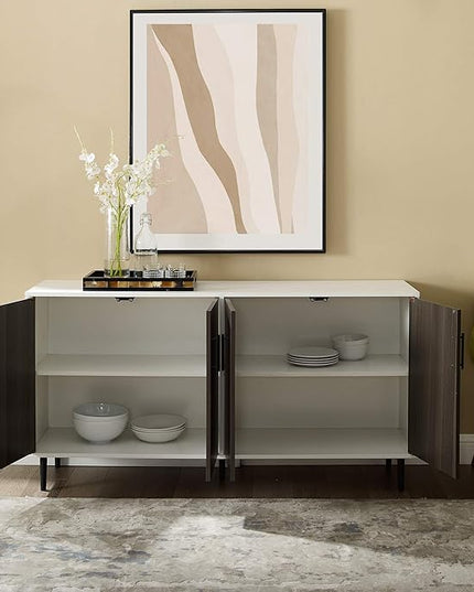 Walker Edison Fehr Modern 4 Door Bookmatch Buffet, 58 Inch, Ash Brown - LeafyLoom