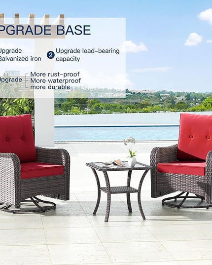Kullavik 10PCS Outdoor Patio Furniture Set,PE Wicker Rattan Sectional Sofa Patio Conversation Sets with 43" 55000BTU Gas Propane Fire Pit Table,Swivel Rocking Chairs Set,Red - LeafyLoom