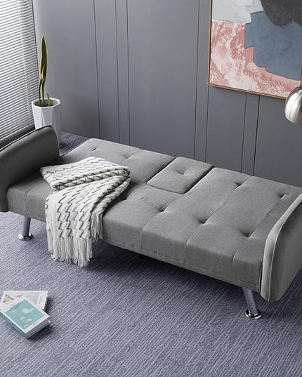 74.8" Modern Living Room Furniture Sets Tufted Loveseat Sofa Convertible Folding Futon Sleeper Couchbed with Cup Holder/Removable Armrests/Adjusting Backrest for Apartment,Home,Light Gray Sofá - LeafyLoom