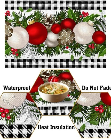 Nepnuser Black and White Gingham Christmas Placemats Set of 4 Buffalo Check Plaid Xmas Place Mats for Home Kitchen Dining Table Decoration Nepnuser