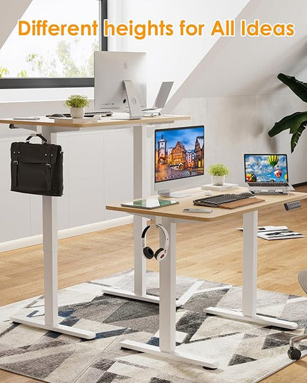 STARY Electric Adjustable Height Sit Stand Home Office Desk with Splice Board, 40x24, Castin Oak Desktop/White Frame - LeafyLoom