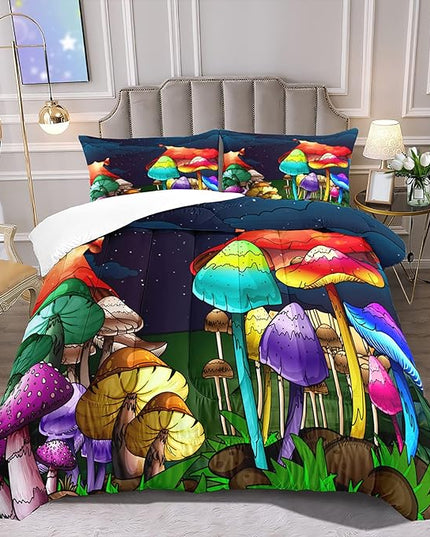 Mushroom Twin Comforter Sets for Girls Mushroom Print Kids Twin Bedding Set Mushroom Twin Girls Bedding Set Twin Comforter Set for Girl, Colorful, 1 Comforter+1 Pillowcase - LeafyLoom