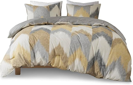 INK+IVY Queen Size Comforter Set, Cozy Cotton Comforter, All Season, Lightweight Comforter Queen Bed Set with 2 Matching Shams, Modern Cabin Lodge Ikat Chevron Design, Yellow Full/Queen 3 Piece - LeafyLoom