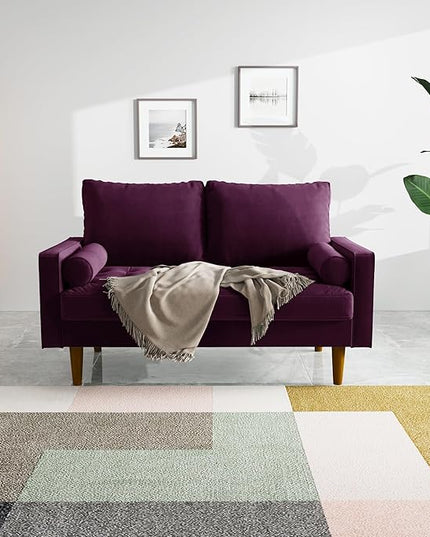 Velvet Furniture for Small Spaces, Mid-Century Modern Loveseats for Living Room, Love Seat Couch Sofas, 58 Inches, Eggplant - LeafyLoom