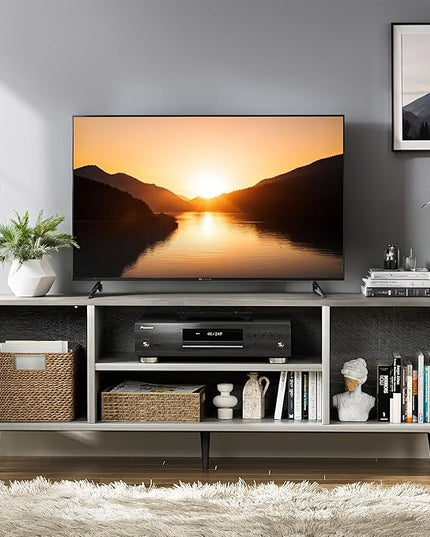 YESHOMY Modern TV Stand for 65" Television, Entertainment Center with Two Storage Cabinets, Retro Style Media Console for Living Room, Bedroom, Office, 58 Inch, Light Gray - LeafyLoom