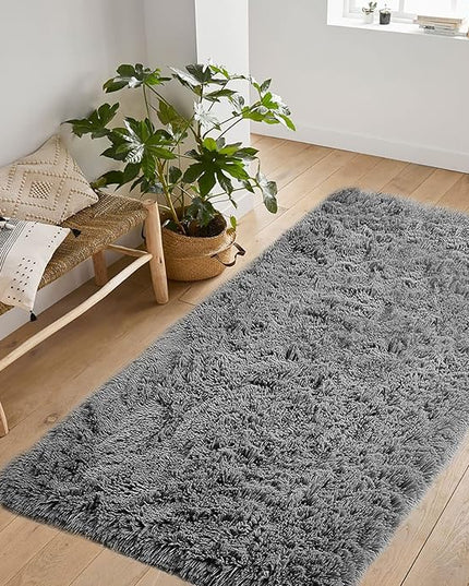 YOBATH Fluffy Soft Shaggy Area Rugs 3x5 Feet, Indoor Modern Fuzzy Plush Carpet Rugs for Living Room Bedroom Kids Room Nursery Home Decor, Anti-Slip Rectangle Bedside Shag Rugs, Grey - LeafyLoom