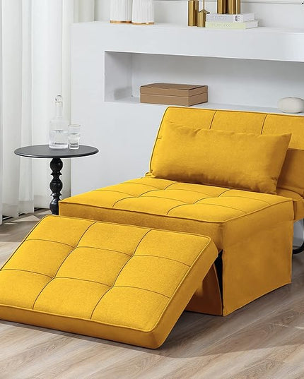 Sofa Bed, 4 in 1 Multi-Function Folding Ottoman Breathable Linen Couch Bed with Adjustable Backrest Modern Convertible Chair for Living Room Apartment Office, Yellow - LeafyLoom