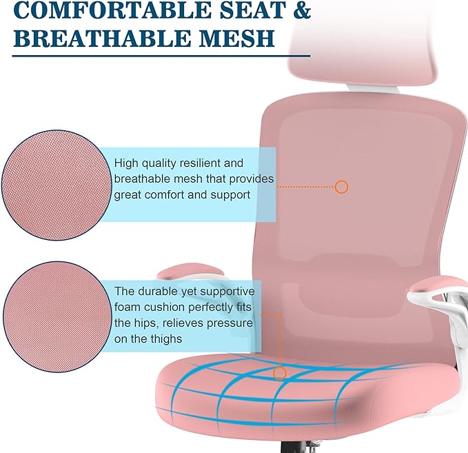 Mimoglad Office Chair, High Back Ergonomic Desk Chair with Adjustable Lumbar Support and Headrest, Swivel Task Chair with flip-up Armrests for Guitar Playing, 5 Years Warranty - LeafyLoom