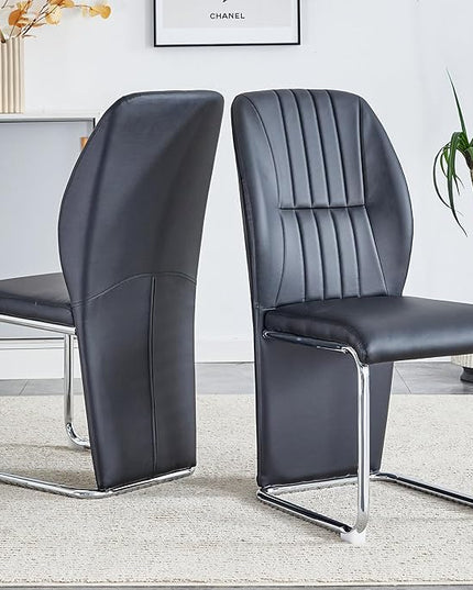 NicBex Dining Chairs Set of 4 Modern PU Dining Room Kitchen Chairs with Wrap-Around High Backrest,Silver Metal Legs,Chairs for Dining Room, Kitchen,Living Room, and Restaurants,Black - LeafyLoom