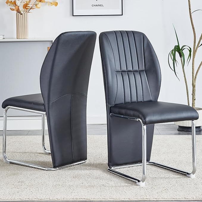 NicBex Dining Chairs Set of 4 Modern PU Dining Room Kitchen Chairs with Wrap-Around High Backrest,Silver Metal Legs,Chairs for Dining Room, Kitchen,Living Room, and Restaurants,Black - LeafyLoom