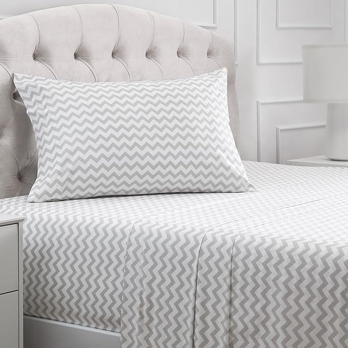 Mellanni Twin Sheets Set - 3 PC Iconic Collection Bedding Sheets & Pillowcases - Hotel Luxury, Extra Soft, Cooling Bed Sheets - Deep Pocket up to 16 inch (Twin, Chevron Gray) - LeafyLoom