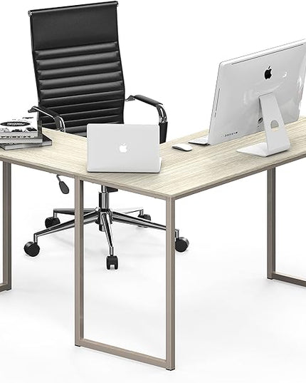 SHW 48-Inch Mission L-Shaped Home Computer Desk, Maple - LeafyLoom