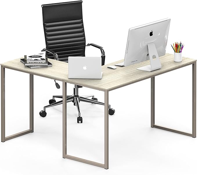 SHW 48-Inch Mission L-Shaped Home Computer Desk, Maple - LeafyLoom