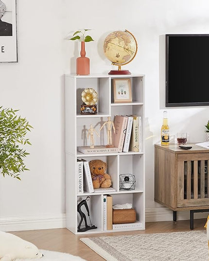 VECELO 42 Inch High Bookcase, 4-Tier Modern Storage Cabinet with Height Difference Shelves for Standard Textbooks, Floor Standing, 7 Cubes, Horizontal Available, Easy Assembly, Pearl White - LeafyLoom