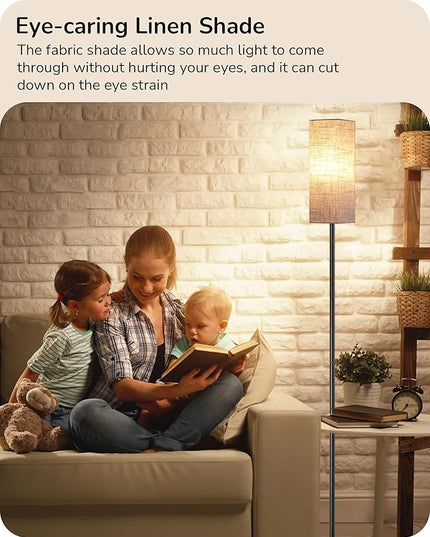 EDISHINE Modern Corner Floor Lamp, 65" Minimalist Pole Lamp with Remote, Dimmable Tall Reading Light for Living Room, Bedroom, Office, 9W LED Bulb Included (Black) - LeafyLoom