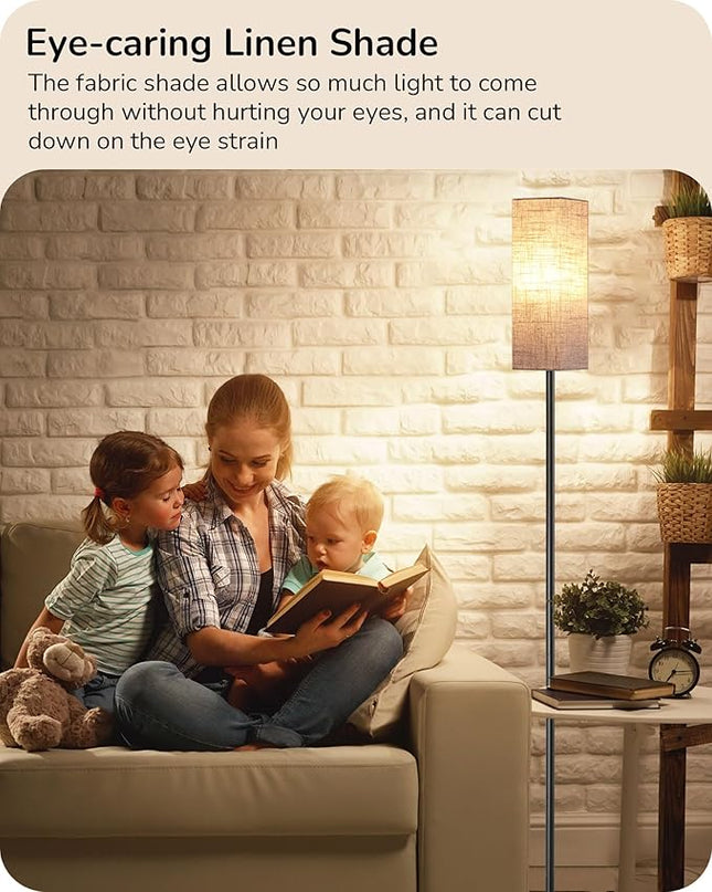 EDISHINE Modern Corner Floor Lamp, 65" Minimalist Pole Lamp with Remote, Dimmable Tall Reading Light for Living Room, Bedroom, Office, 9W LED Bulb Included (Black) - LeafyLoom