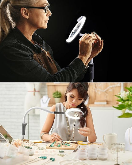 Daylight Company - Magnificent Pro - Magnifying lamp, Bright 6,000K Daylight LEDs, CRI 95+, 3 in 1 Lamp, 1.75X semi-Rimless Lens, Lumens: 600, White - LeafyLoom