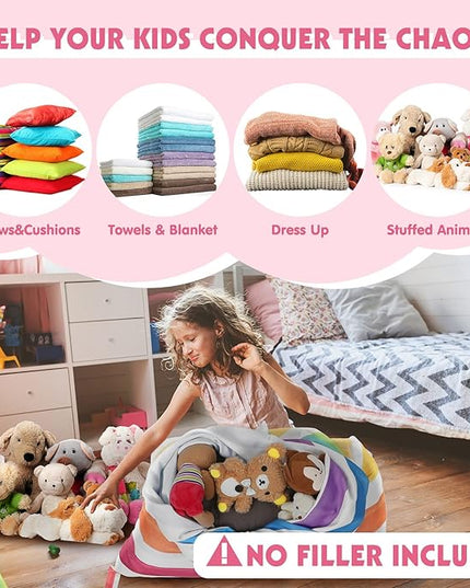 Stuffed Animal Storage Bean Bag Chair Cover Organizer Extra Large Beanbag Stuffed Animal Holder Canvas Stuff Animal Storage Sleeping Storage Bean Bag Chair Without Filling for Kids (Rainbow Style) - LeafyLoom