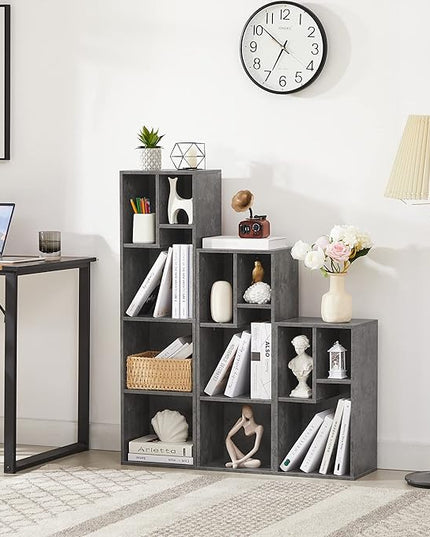 VECELO Small Bookshelf, 5 Cube Slim Bookcase, Fits Tallest Hardcovers, Horizontal Available, Modern Floor Standing Unit, Each Shelf Hold Up to 66 LBS,Modern Gray - LeafyLoom