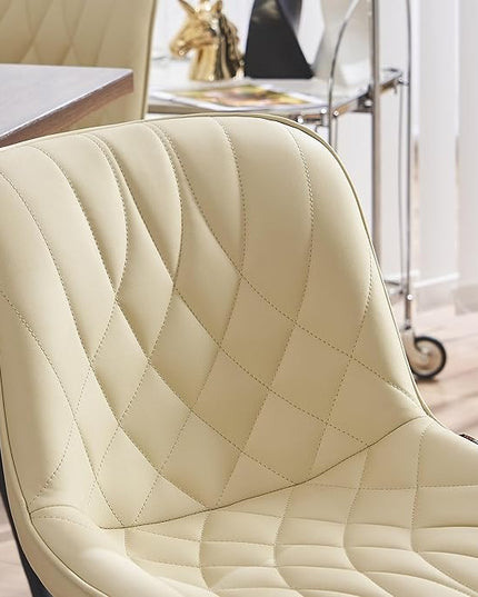 YOUNUOKE Upholstered Dining Chairs Set of 2 Comfortable Mid Century Modern Kitchen Chair with Sturdy Metal Legs Faux Leather Dinner Chairs for Kitchen Dining Room, Beige - LeafyLoom